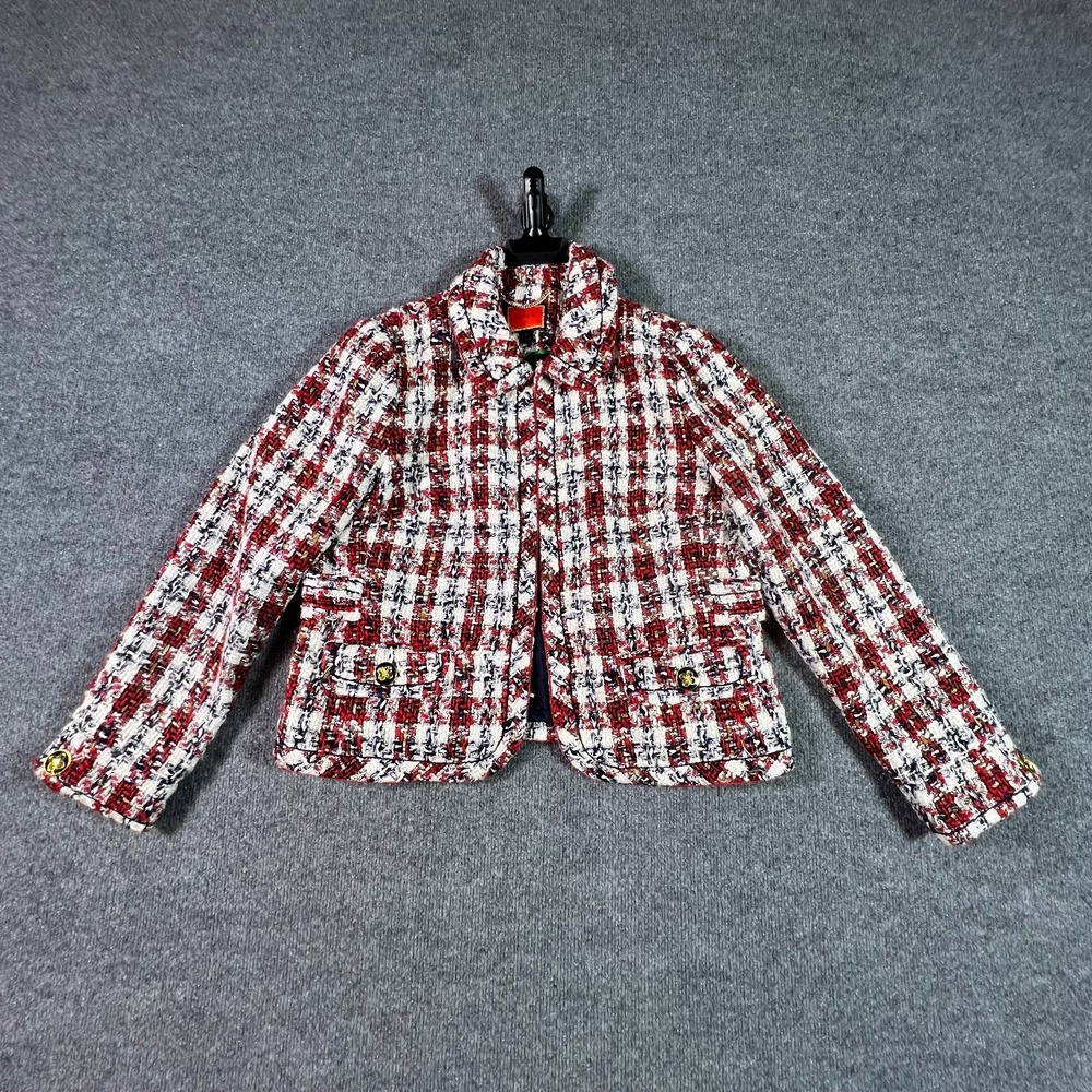 J. Crew Tweed Jacket Women's 10 Multi Plaid Boucle Gold Button Business Casual
